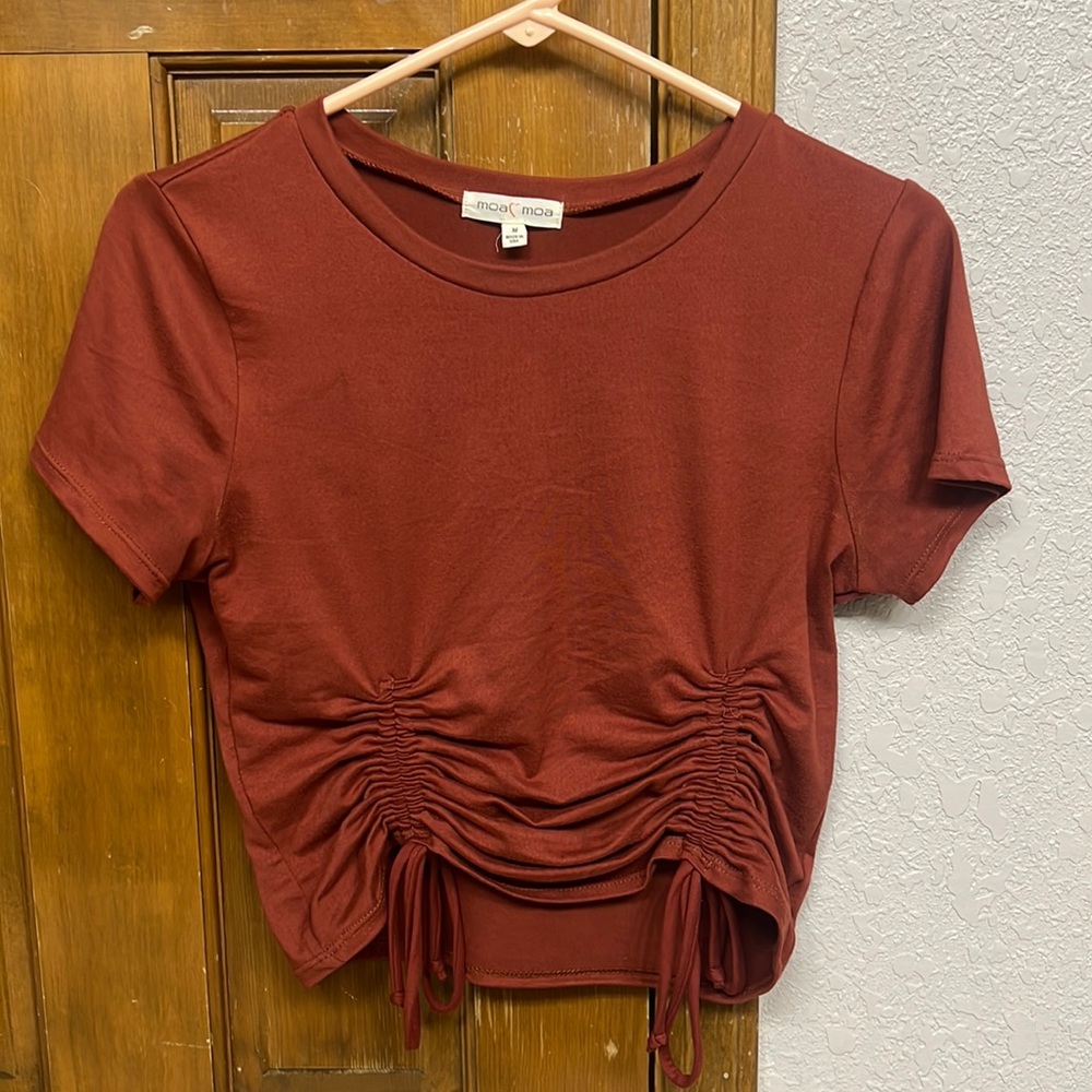 Burgundy crop top with cinching strings